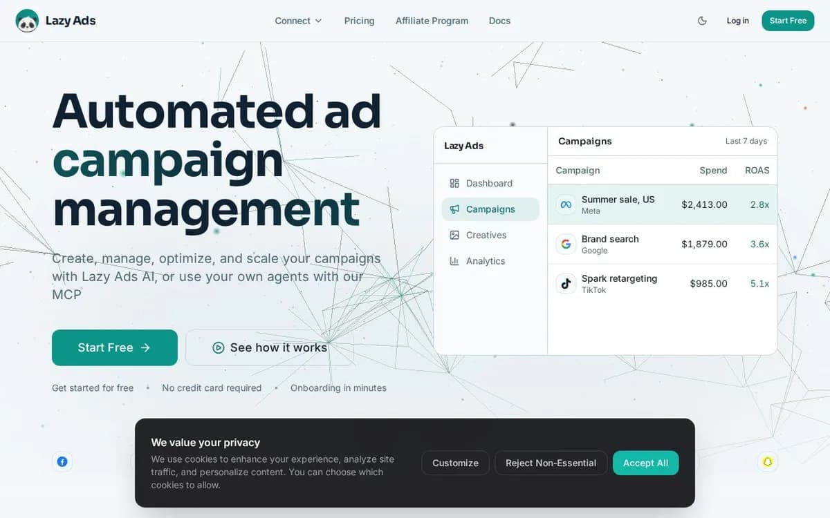 Vista previa de la página de inicio de Lazy Ads Affiliate Program